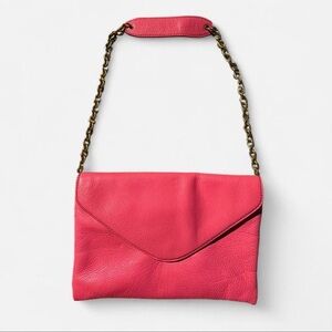 J.Crew Pink Leather Envelope Clutch w Chain Strap NWT